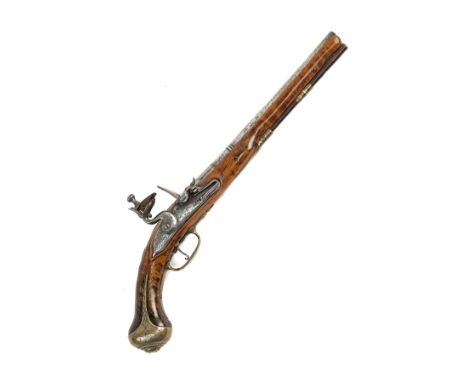 AN EARLY 18TH CENTURY 28-BORE FLINTLOCK HOLSTER PISTOL SIGNED G. TAYLOR, no visible serial number, circa 1710, with octagonal