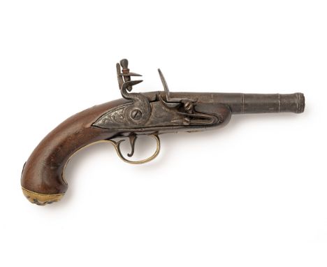 A 40-BORE FLINTLOCK POCKET 'QUEEN ANNE' PISTOL, UNSIGNED, no visible serial number, circa 1760, with banded tapering iron can