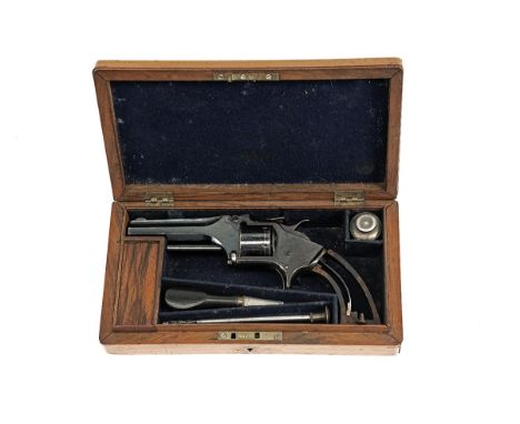 A RARE CASED .30 (RIMFIRE) WEBLEY 'S&amp;W TYPE' TIP-UP REVOLVER RETAILED BY GEORGE WELLBOURNE, DONCASTER, serial no. 505, ci