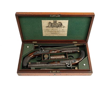 JOHN MANTON &amp; SON, LONDON A CASED PAIR OF 36-BORE PERCUSSION RIFLED TARGET or OFFICER'S PISTOLS, serial numbered 6599, fo