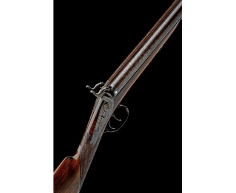 A CASED 14-BORE PERCUSSION DOUBLE-BARRELLED "COACH GUN", SIGNED PARKER FIELD &amp; SONS, serial no. 9139, circa 1850, with la