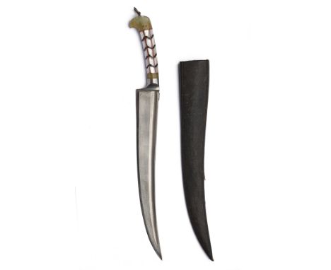 AN INDO-PERSIAN PESH-KABZ DAGGER WITH WOOTZ BLADE, late 19th century (blade possibly earlier), with finely watered backwards 