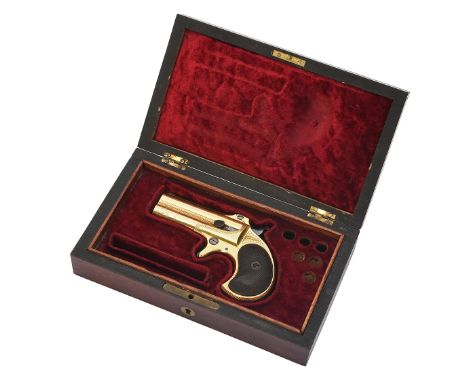 A .41 (RIMFIRE) REMINGTON OVER-UNDER DOUBLE-DERRINGER IN GILT FINISH, serial no. 428, in a later case, type II (or model 3) v