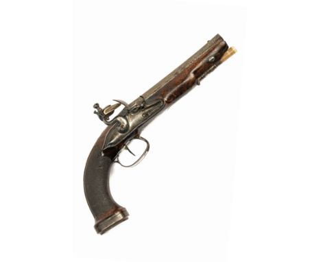 A 24-BORE CONTINENTAL FLINTLOCK HOLSTER PISTOL, UNSIGNED, no visible serial number, French circa 1810, with slightly swamped 