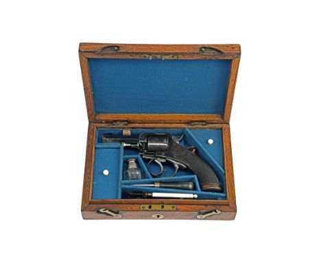 A CASED .380 (RIMFIRE) FIVE-SHOT REVOLVER SIGNED TRANTER, serial no. 57034, circa 1875, with blued 3in. octagonal barrel, eng