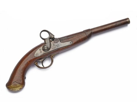 A SCARCE 17mm PERCUSSION DANISH MODEL 1848 SERVICE PISTOL, serial no. 80, dated for 1854, with tapering round iron rebrowned 