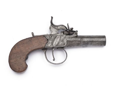 A 54-BORE PATCHLOCK PERCUSSION POCKET PISTOL SIGNED BARNES, ANDOVER, no visible serial number, circa 1825, with round iron tu