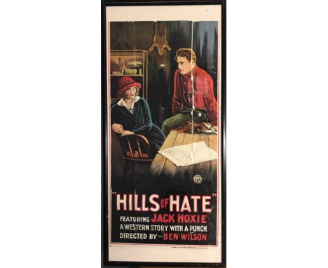 A large framed original three sheet film poster for Arrow Pictures 'Hills of Hate' 1921, framed size 110 x 230cm.