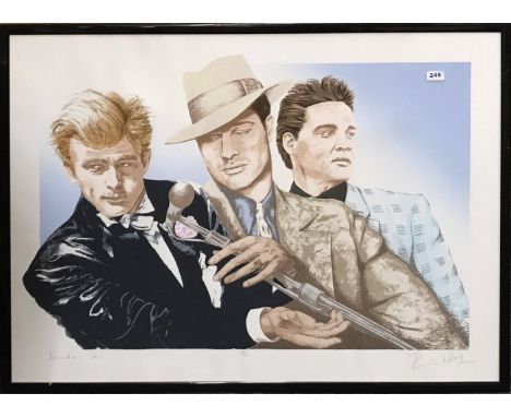 A Ronnie Wood (British 1947-) pencil signed lithograph 'Decades 50's' depicting James Dean, Marlon Brando and Elvis Presley, 