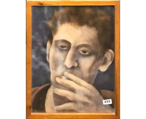 An interesting framed mid 20th Century pastel portrait of a man smoking, framed size 40 x 54cm.