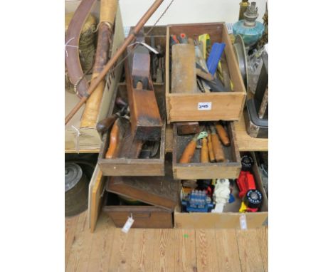 A collection of vintage carpentry tools