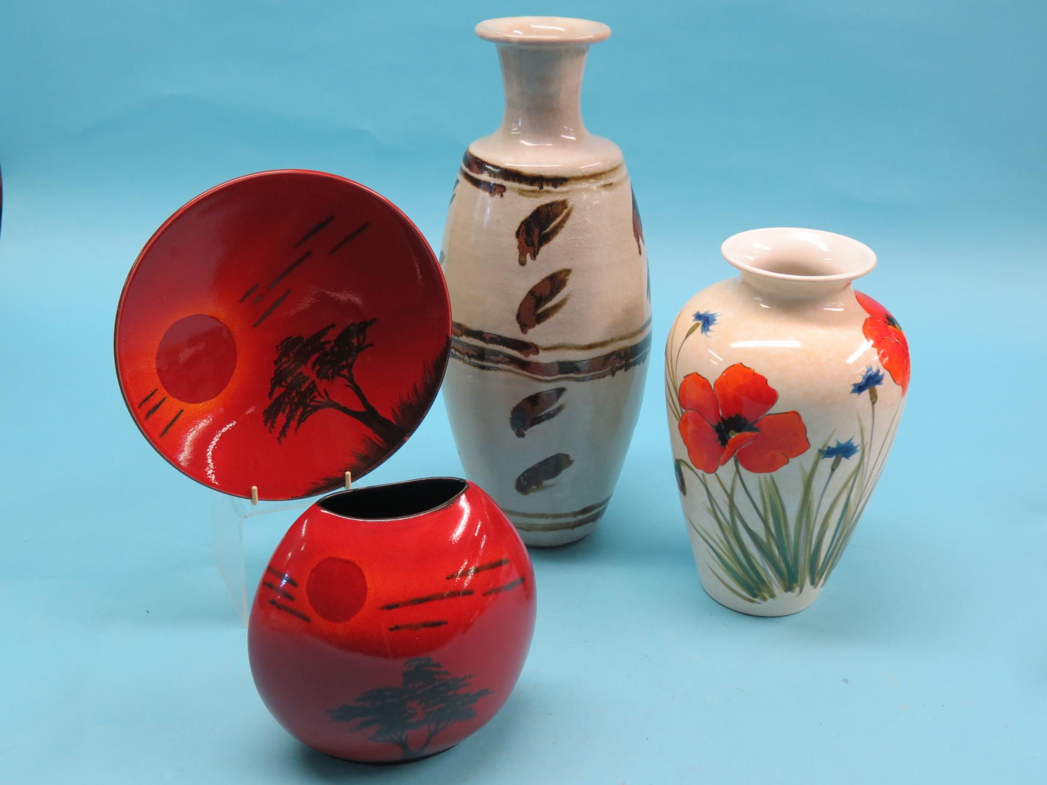 Contemporary ceramics, Poole pottery African Sky plaque and vase, large