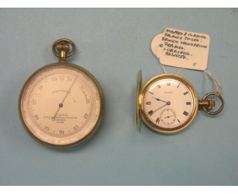 A military-use pocket barometer, silvered dial signed J. Hicks, Hatton Garden, No. 309, and a gold plated Waltham full-hunter