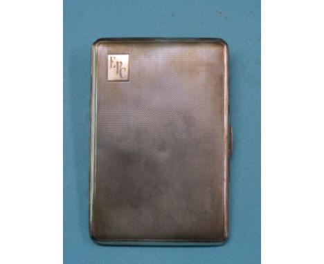 An engine-turned silver cigarette case, Birmingham 1942, approx. 6.25ozs.  - personalised