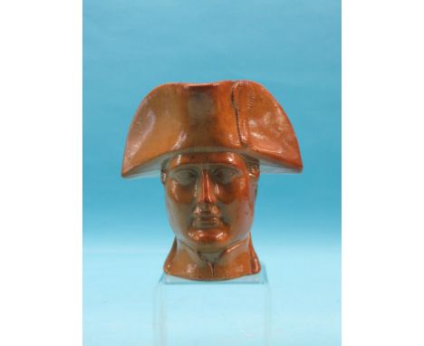 A Stephen Green, Lambeth salt-glazed stoneware portrait jug, Napoleon Bonaparte, handle with eagle terminal, 1820's, indistin