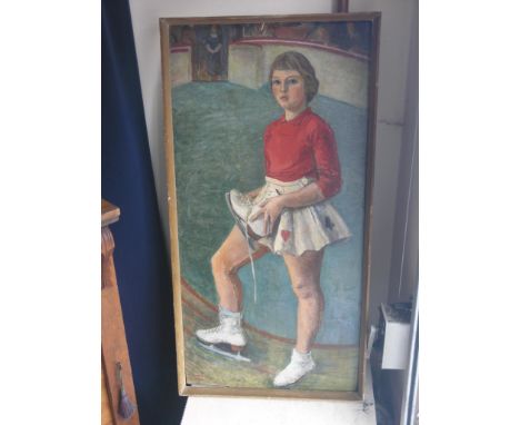 A. Champean .... - oil on hardboard, full-length portrait of a young female skater, indistinctly signed, inscribed and dated 