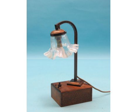 An early electric table lamp, with vaseline glass shade, 11in. high 