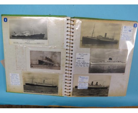 A collection of postcards, Merchant Navy, contained within two albums