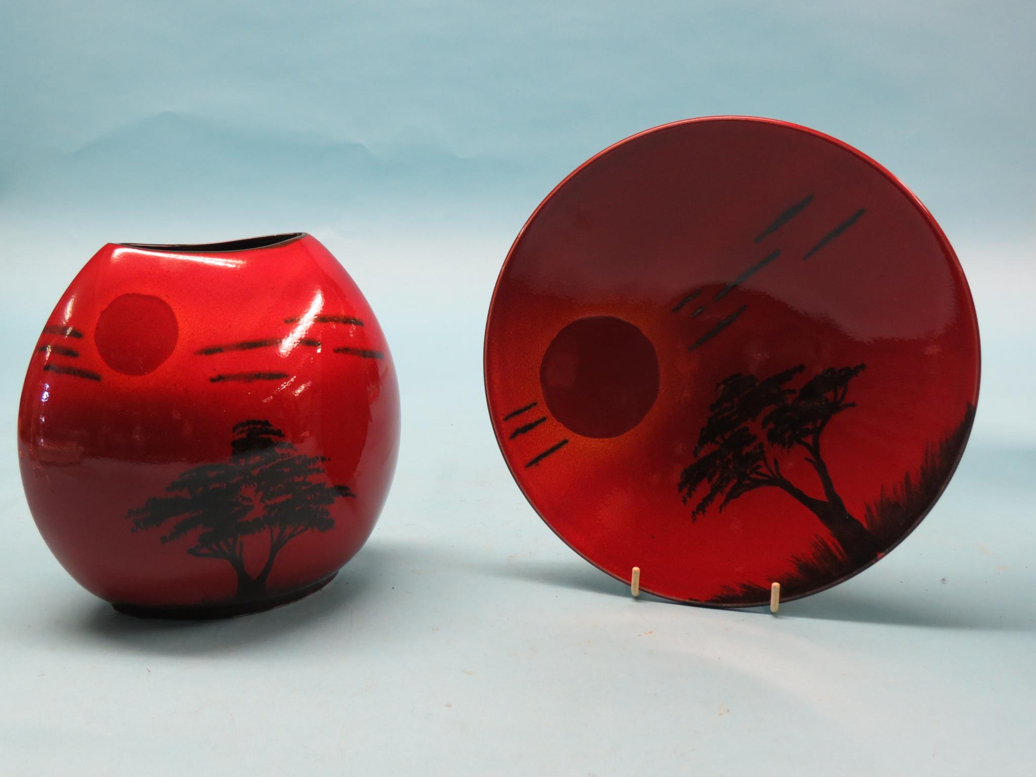 Contemporary ceramics, Poole pottery African Sky plaque and vase, large