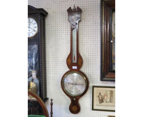 A 19th century inlaid mahogany wheel barometer, G. Bianchi, Cork, with engraved silvered dials, 38in.