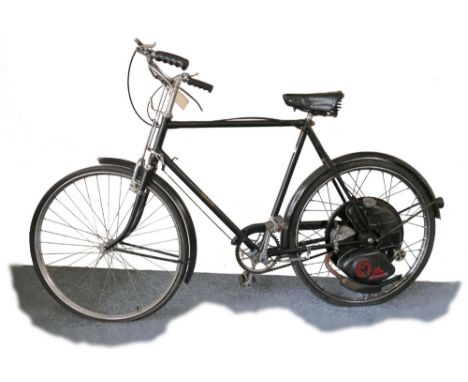 A motorised Raleigh bicycle, serial number 82591AA, circa 1955/56, with rod brakes and Terry sprung seat, mounted with a Cycl