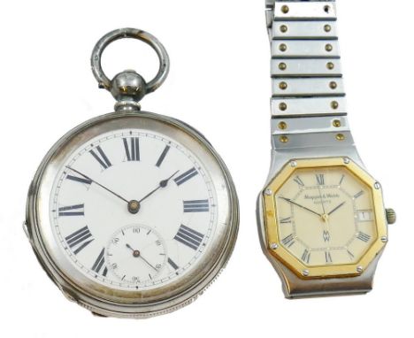 Mappin & Webb - a gentleman's stainless steel and gilt metal date quartz wristwatch,  ESA 944-111 movement, recent, the octag