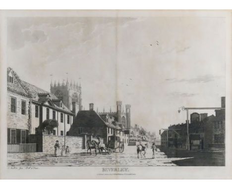 After Robert Wilkinson (1768 - 1825), "Beverley", an engraving, republished October 11, 1809, showing Harrisons coach house a