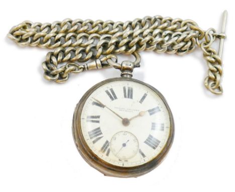 Richard Grunert, Beverley, a Victorian silver open face fusee pocket watch, Chester 1893, the white enamel dial with subsidia