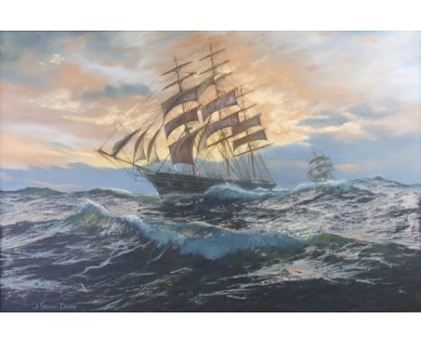J Steven Dews (b. 1949), "Torrens shortening sail", signed bottom left hand corner, oil on canvas, gallery label verso, 59 x 