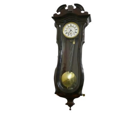 A Vienna style small wall clock, the white enamel two part dial with Roman numerals signed Schubert, Kossan, the single train
