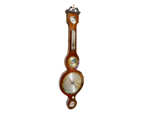 P.Soldini - Hull - a Victorian rosewood wheel barometer, with a swan neck pediment, hydrometer, thermometer, convex looking g