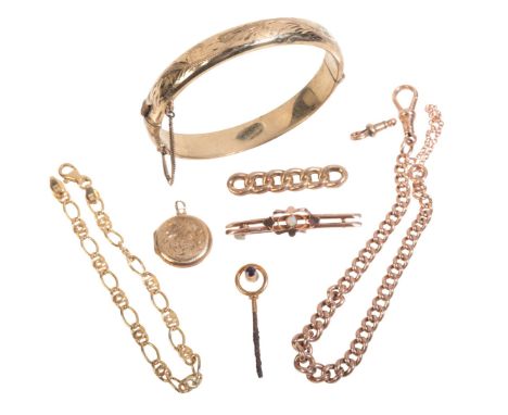 A COLLECTION OF ANTIQUE & VINTAGE JEWELLERYincluding an antique curb link bracelet with dog clip; an antique curb link bar br