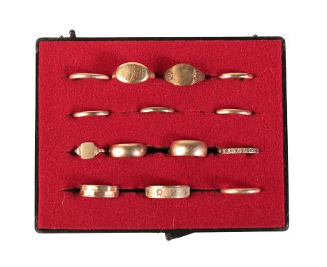 A COLLECTION OF GOLD RINGSincluding thirteen 9ct gold rings of varying styles and sizes; together with one signet ring in 18c
