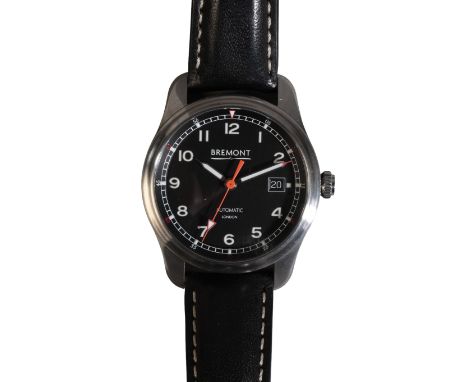 BREMONT: A GENTLEMAN'S CHRONOMETER STAINLESS STEEL WRISTWATCHwith automatic movement, the black dial with silver Arabic numer