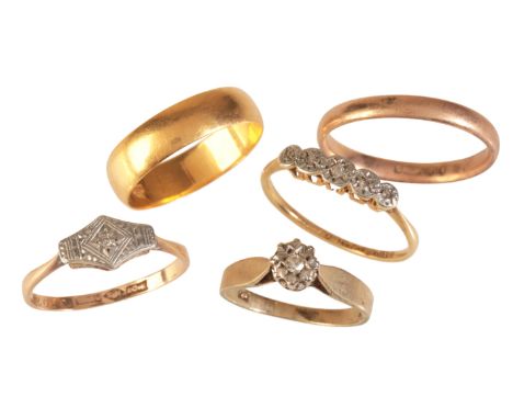 A COLLECTION OF RINGSincluding a diamond five stone ring in 18ct gold and platinum; together with a diamond solitaire ring in