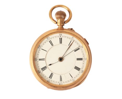 A GENTLEMAN'S 18CT GOLD OPEN FACED POCKET WATCHwith keyless wind movement, the white enamel dial with black Roman numerals an