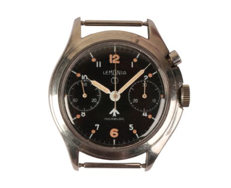 LEMANIA INCABLOC: A GENTLEMAN'S MILITARY STYLE MONO-PUSHER CHRONOGRAPH STAINLESS STEEL WRISTWATCHwith manual wind movement, t