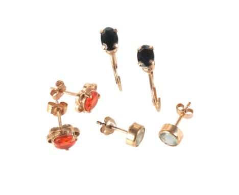 A COLLECTION OF GEM-SET EARRINGSincluding a pair of sapphire drop earrings in 10ct gold, set with oval-cut sapphires to lever