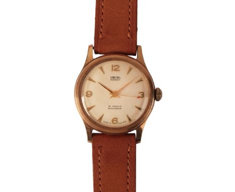 SMITHS EVEREST: A GENTLEMAN'S 9CT GOLD WRISTWATCHwith manual wind movement, the painted dial with gold Arabic and baton numer