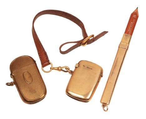 AN ANTIQUE GOLD PENCIL BY SAMPSON MORDANin 15ct and 18ct gold, the squared pencil fitted to an 18ct gold cap, fitted to a 15c