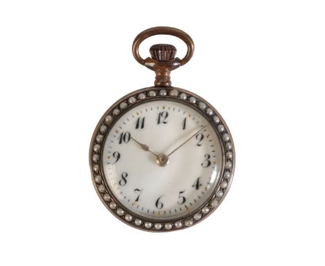 AN ENAMELLED FOB WATCH white enamelled dial, Breguet style black painted Arabic numerals, outer track, spade hour hand, orang