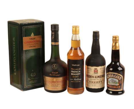 PEDRO XIMENEZ SOLERA N.23 SHERRYone 75cl bottle; a litre bottle of Courvoisier VSOP cognac with gift box; a bottle of French 