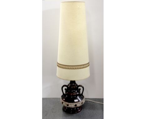 A 1960's ceramic floor lamp and shade, H. 120cm.