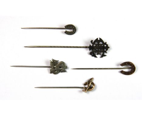 Five silver stick pins.