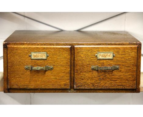 A vintage two drawer oak card filing chest, 49 x 40 x 19cm.