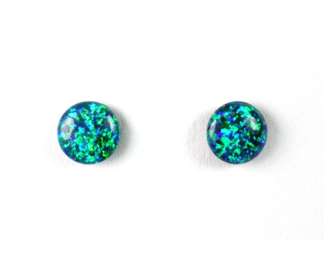 A pair of 925 silver mounted opal triplet stud earrings.