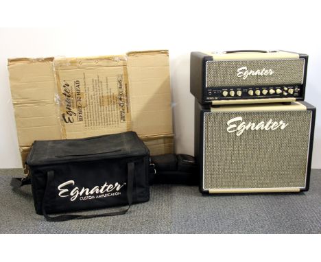 A retro Egnater Rebel twin valve amplifier and speaker set with custom case, plugs, etc.