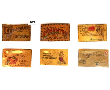 Six rare leather double - sided postcards.