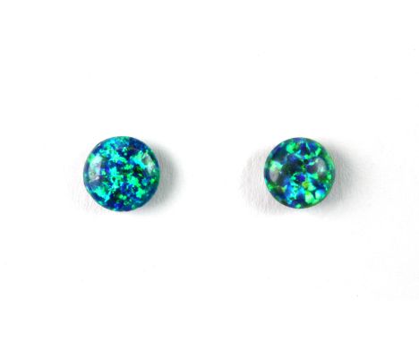 A pair of 925 silver mounted opal triplet stud earrings.