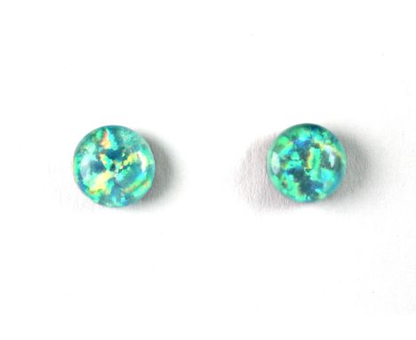 A pair of 925 silver mounted opal triplet stud earrings.